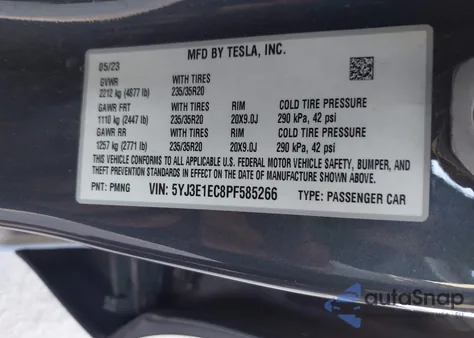2023 Tesla Model 3 Performance Dual Motor All-Wheel Drive z USA, uszkodzony, nr VIN 5YJ3E1EC8PF585266